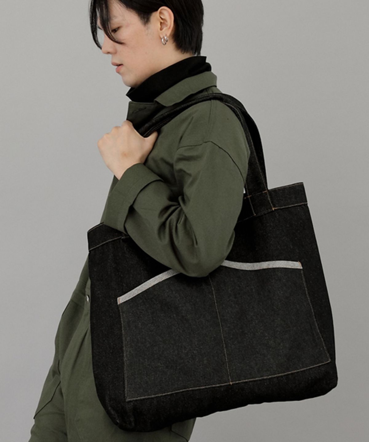 세인트크루(SAINTCREW) 하우스 포켓 빅사이즈 에코백 HP-111 데님블랙 BRS