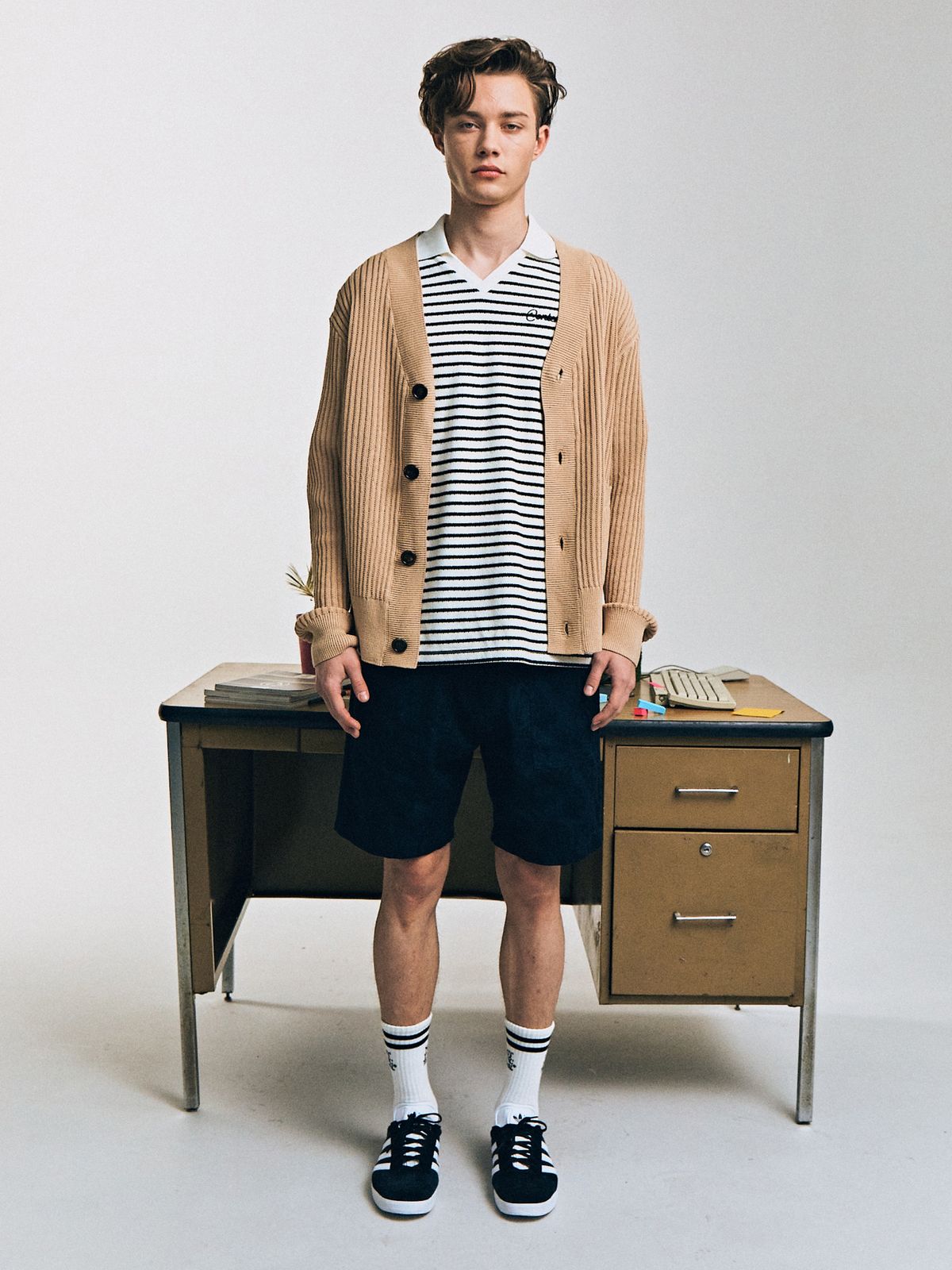컨티먼트(CONTEMENT) BOLD RIB-KNITTED COTTON CARDIGAN_BEIGE