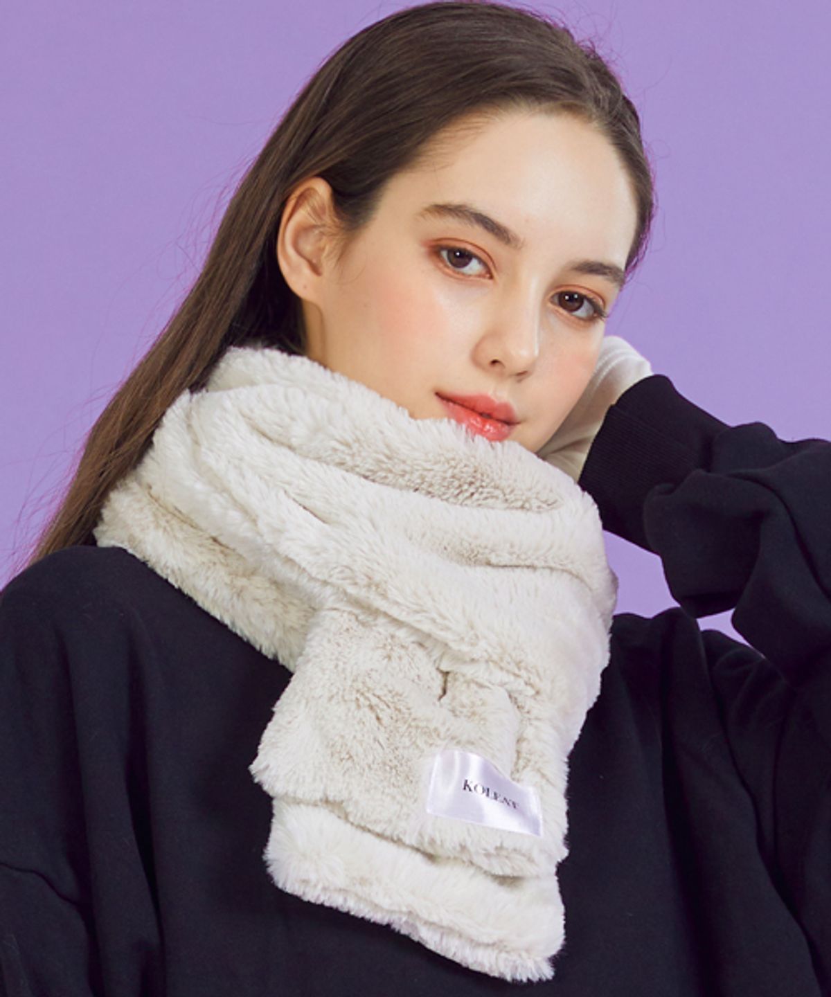 콜릿(KOLEAT) WOMEN 데일리 웜 히팅 퍼 목도리 [IVORY] 겨울 머플러 ver.