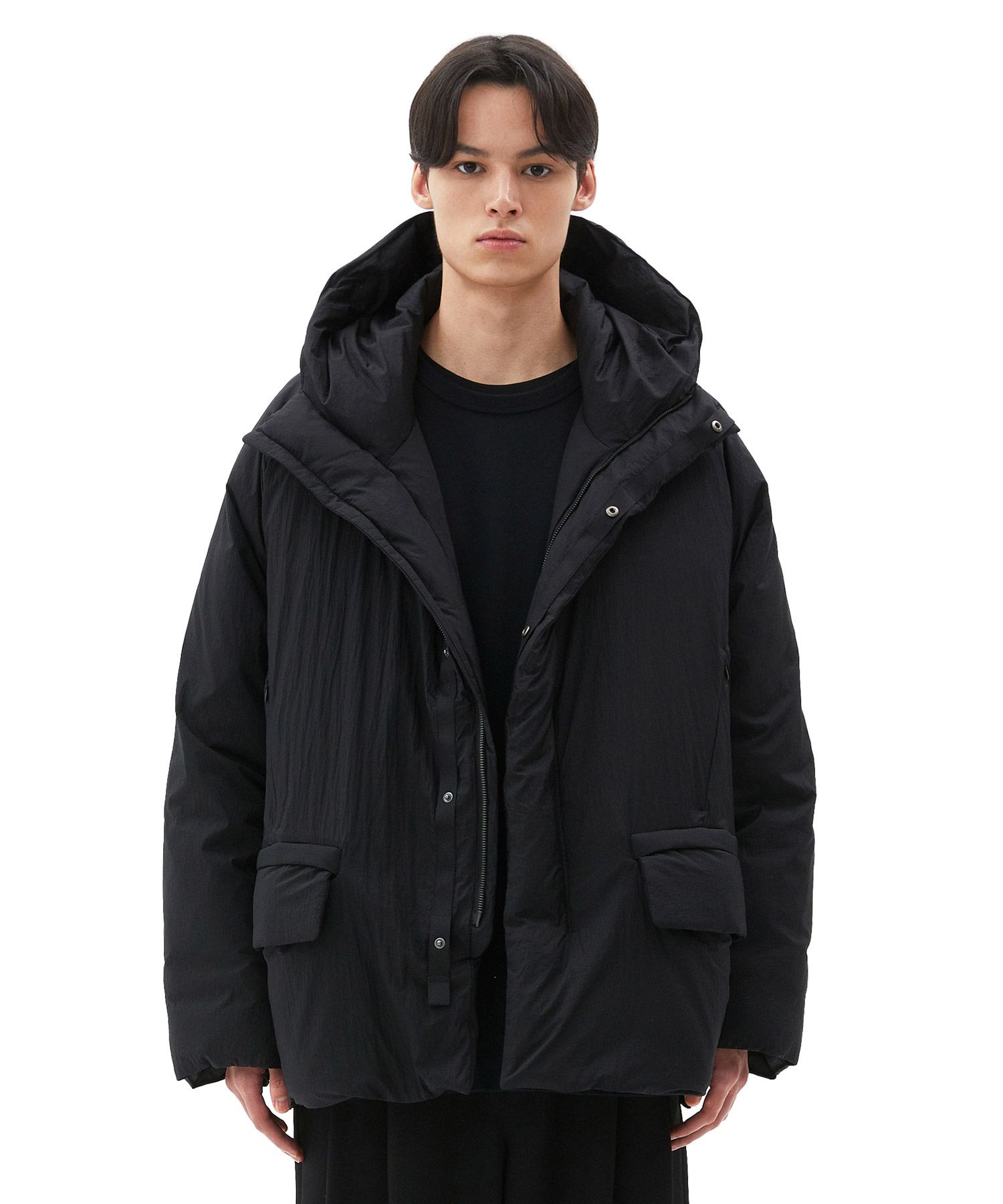 MUSINSA公式 | IL CORSO Black Loose-fit Volume Fur Hooded down 