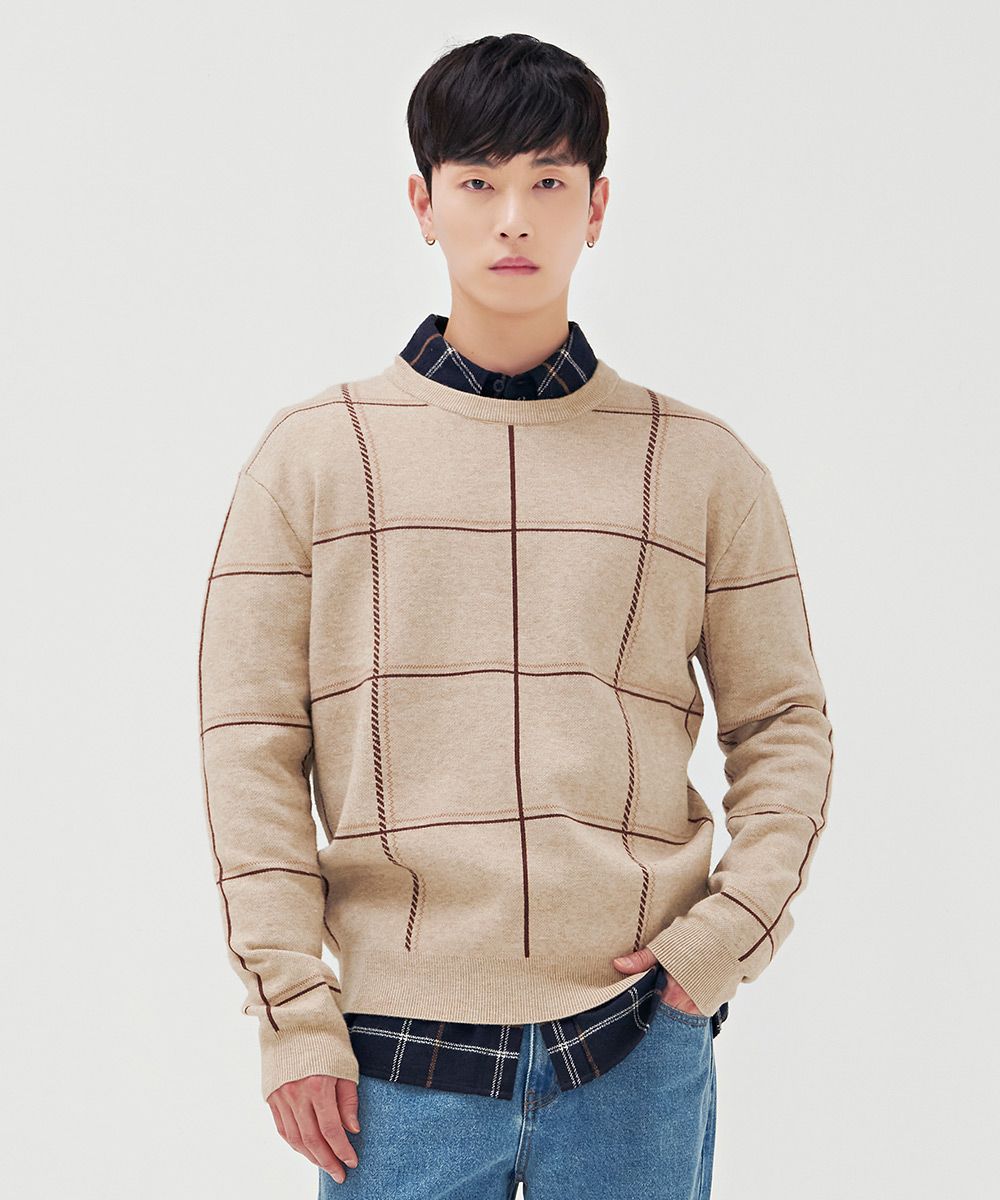 MUSINSA | CHASECULT Men's Check Pattern Round Sweater - BFRK5212D0X