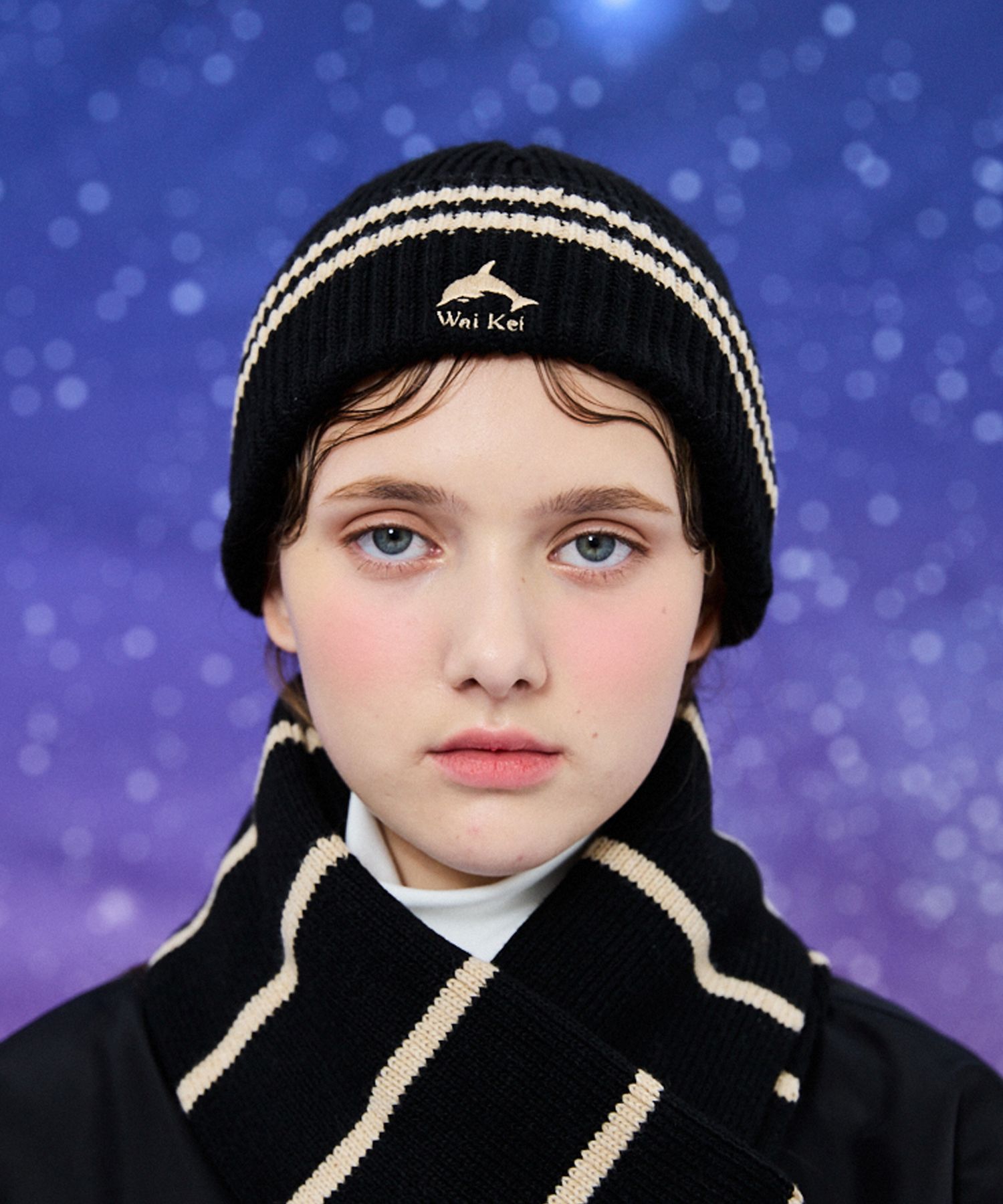 ★Wai Kei★ Dolphin Logo Line Beanie Black YK22FWAC03 MUSINSA | WAI KEI Dolphin Logo Line Beanie Black