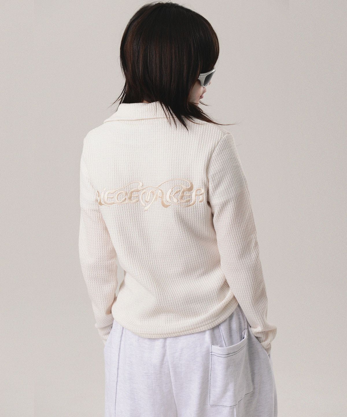 피스메이커(PIECE MAKER) ETHNIC WAFFLE KNIT ZIP UP (IVORY)