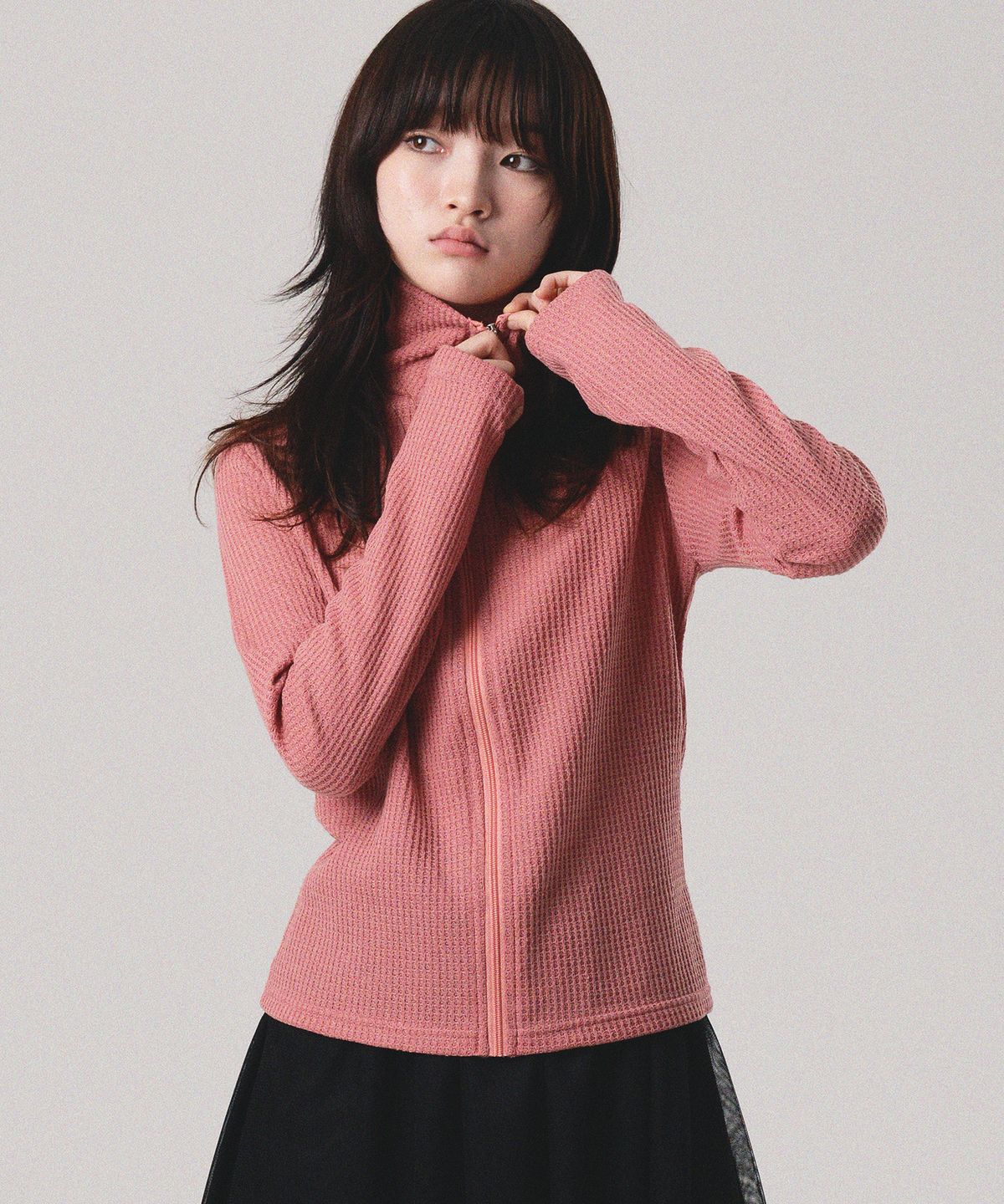 피스메이커(PIECE MAKER) ETHNIC WAFFLE KNIT ZIP UP (PINK)