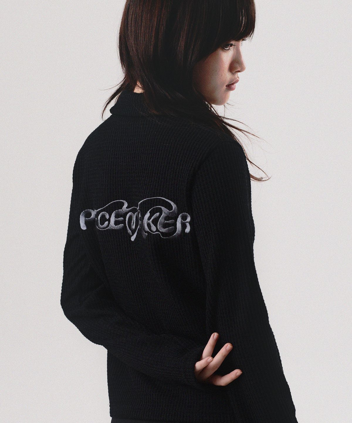 피스메이커(PIECE MAKER) ETHNIC WAFFLE KNIT ZIP UP (BLACK)
