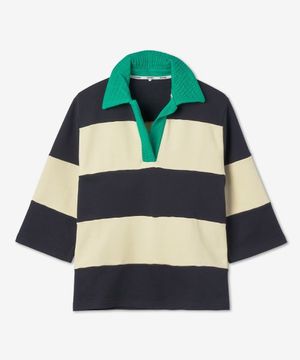 빅 카라 스트라이프 티셔츠 - 다크 블루:베이지:그린 / CRTWXJER0127136