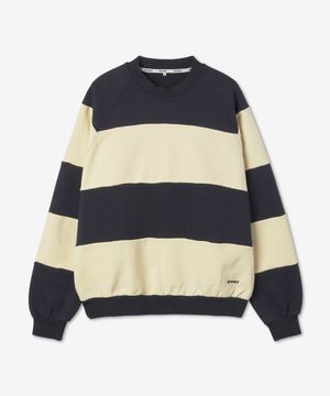 패널 스트라이프 맨투맨 - 베이지:미드나잇 블루 / CRTWXJER0177136