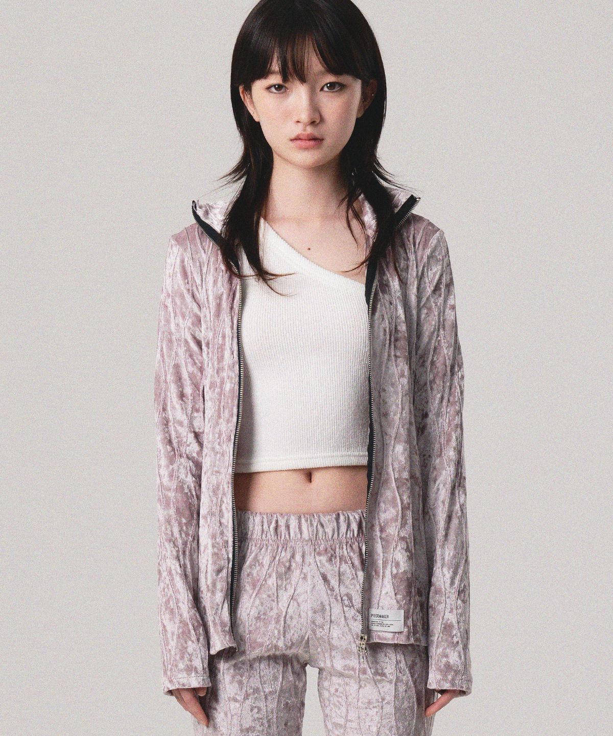 피스메이커(PIECE MAKER) VELVET WAVE STITCH 2WAY ZIP UP (PINK)