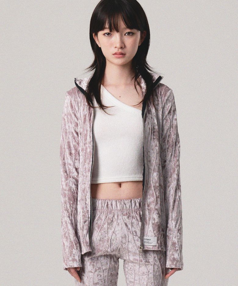 VELVET WAVE STITCH 2WAY ZIP UP (PINK)