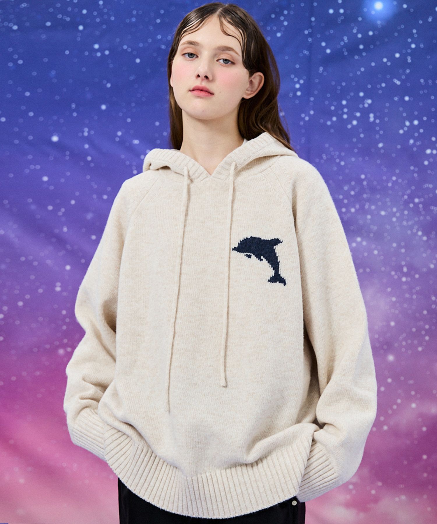 さらに100円引き◆Wai Kei◆Big dolphin logo hood knit MUSINSA | WAI KEI Big Dolphin Logo Hooded Knit Sweater Ivory