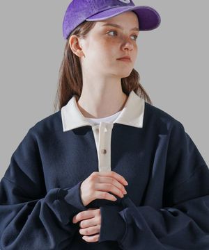 노마드 투톤 카라 맨투맨 남색 HYMT4526