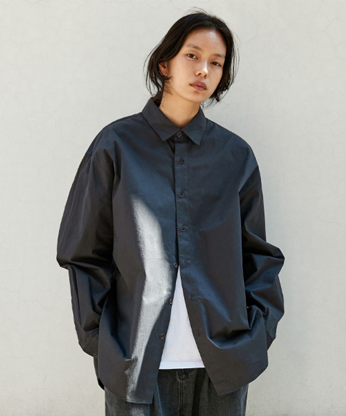 미니멀프로젝트(MINIMALPROJECT) 미니멀 오버핏 솔리드 셔츠 MLS222 [DARK GRAY]