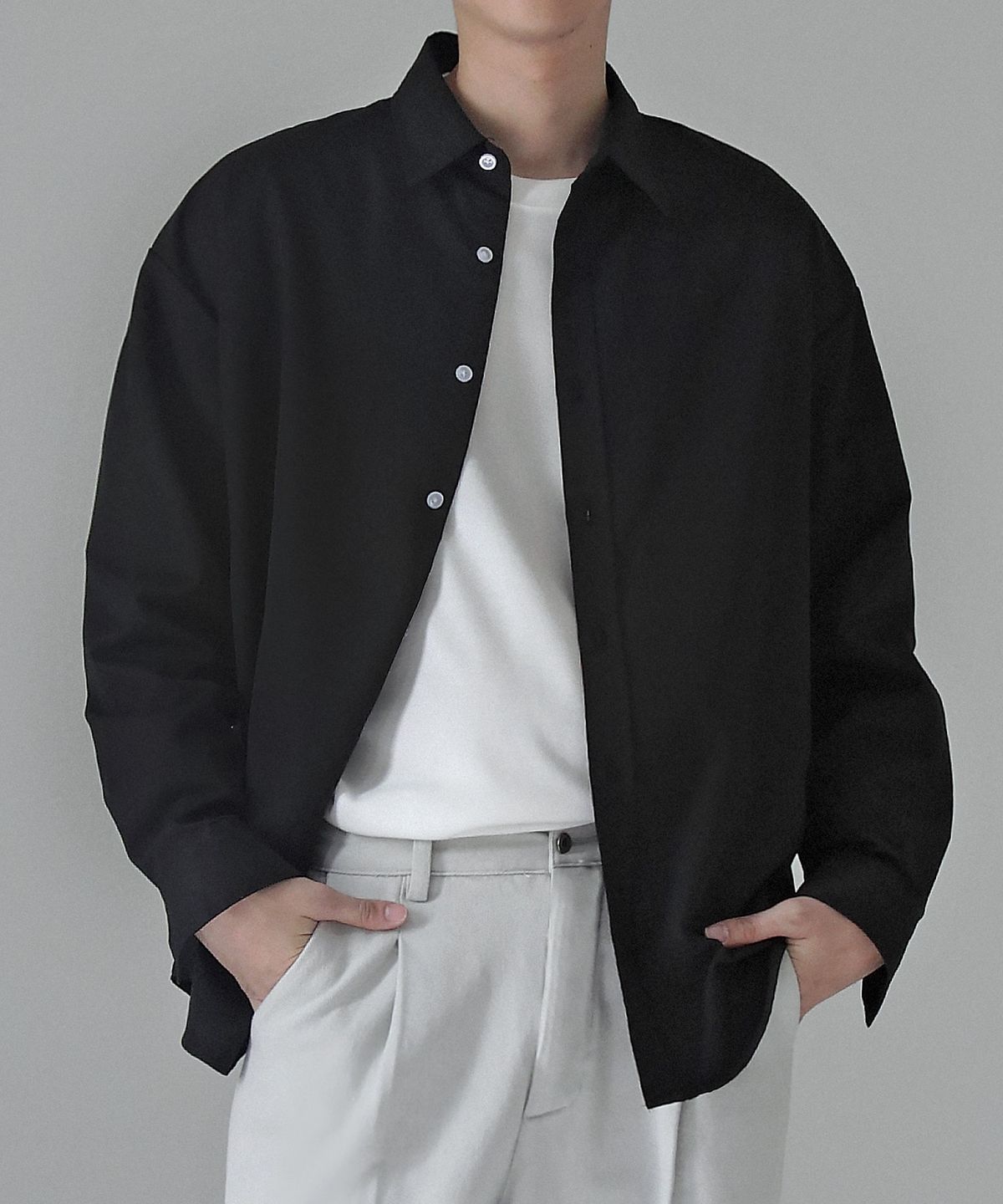 베리베인(VERYVAIN) OVER RUSTLE SHIRTS (BLACK)
