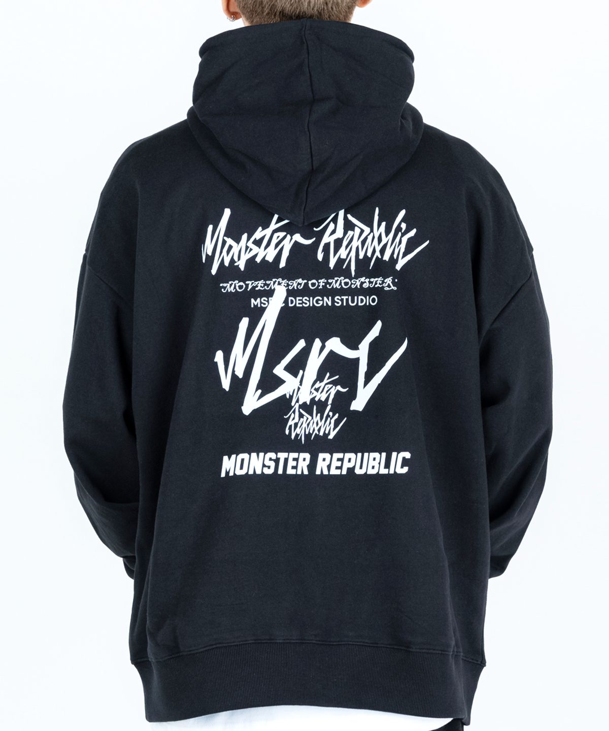 몬스터리퍼블릭(MONSTER REPUBLIC) 무브먼트 레터링 화이트 후드티 블랙