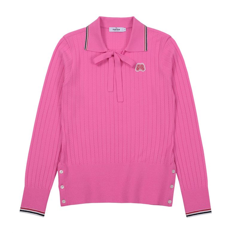 Ribbon Tying Collar Knit_Pink