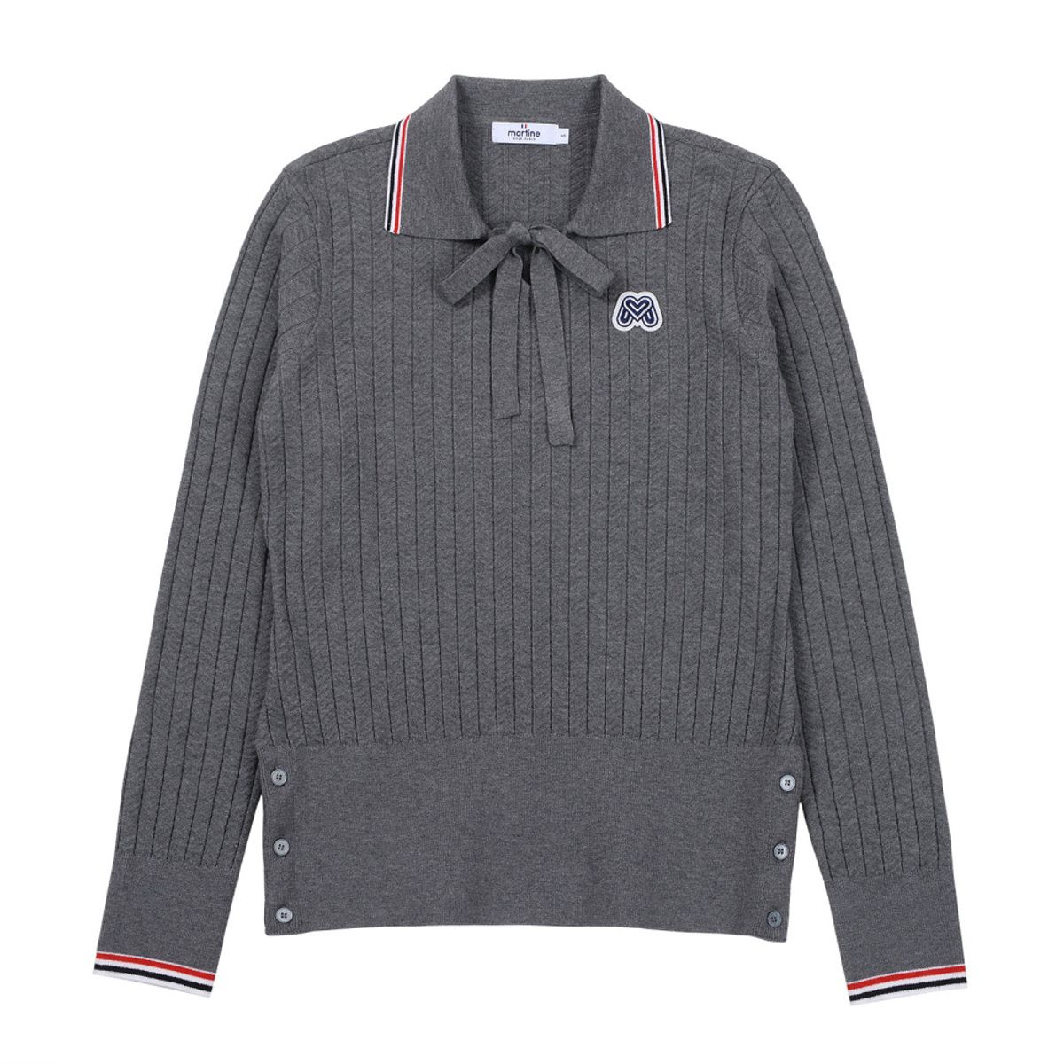 마틴골프(MARTINE GOLF) Ribbon Tying Collar Knit_Dark Grey