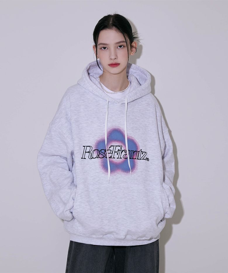 Spray Flower Hoodie [White melange]