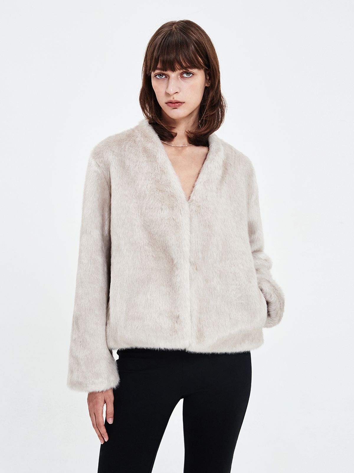 해브레스(HAVELESS) DARIA FUR JACKET SILVER BEIGE