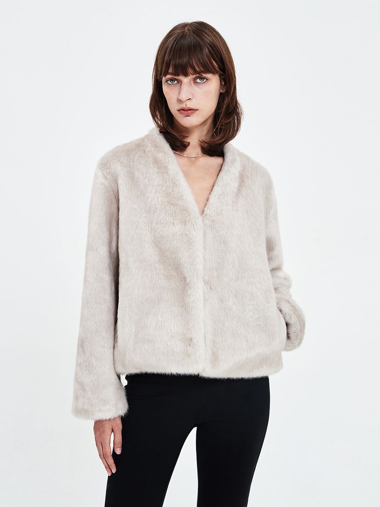 DARIA FUR JACKET SILVER BEIGE