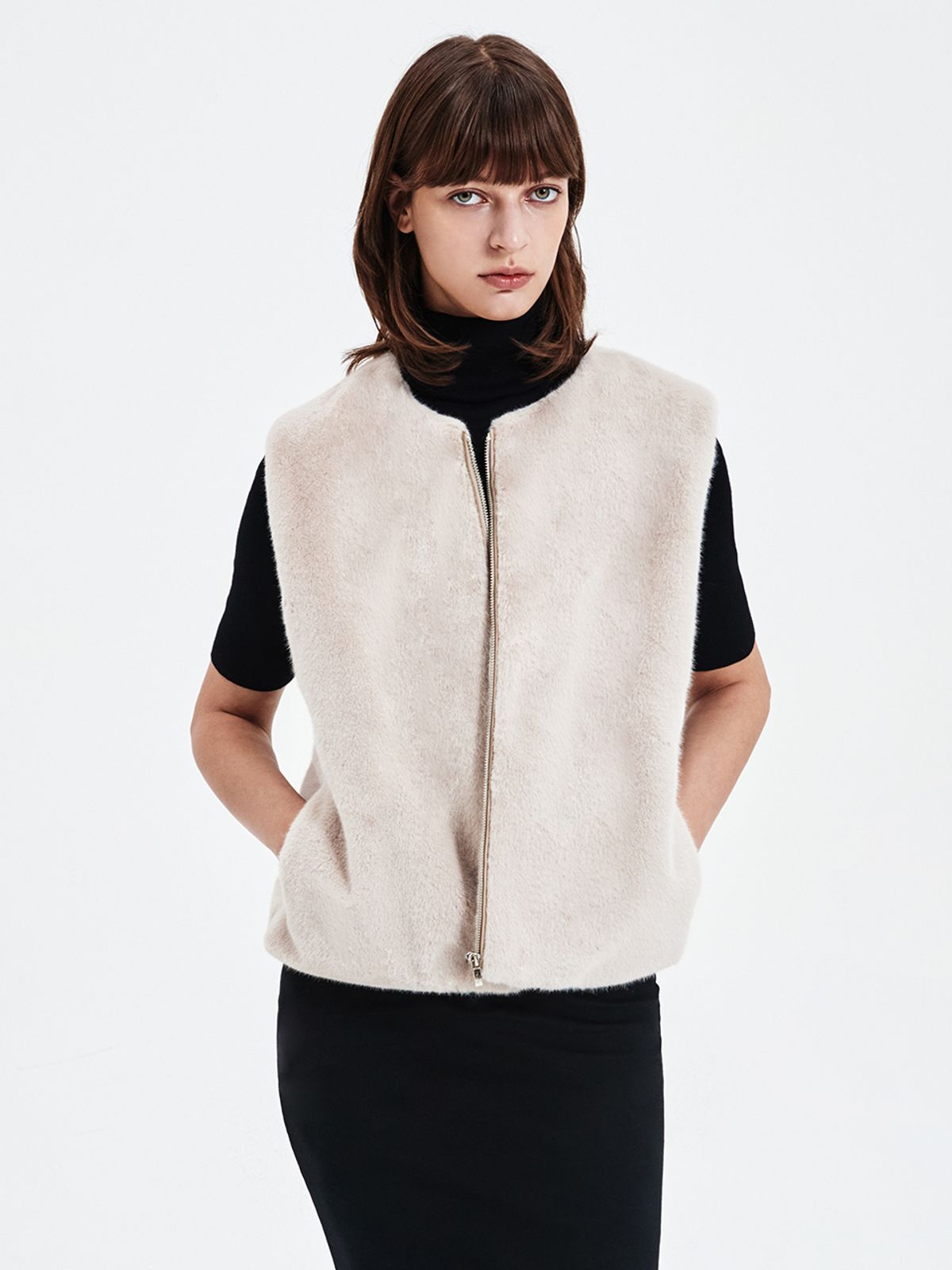 해브레스(HAVELESS) AVA FUR VEST BEIGE