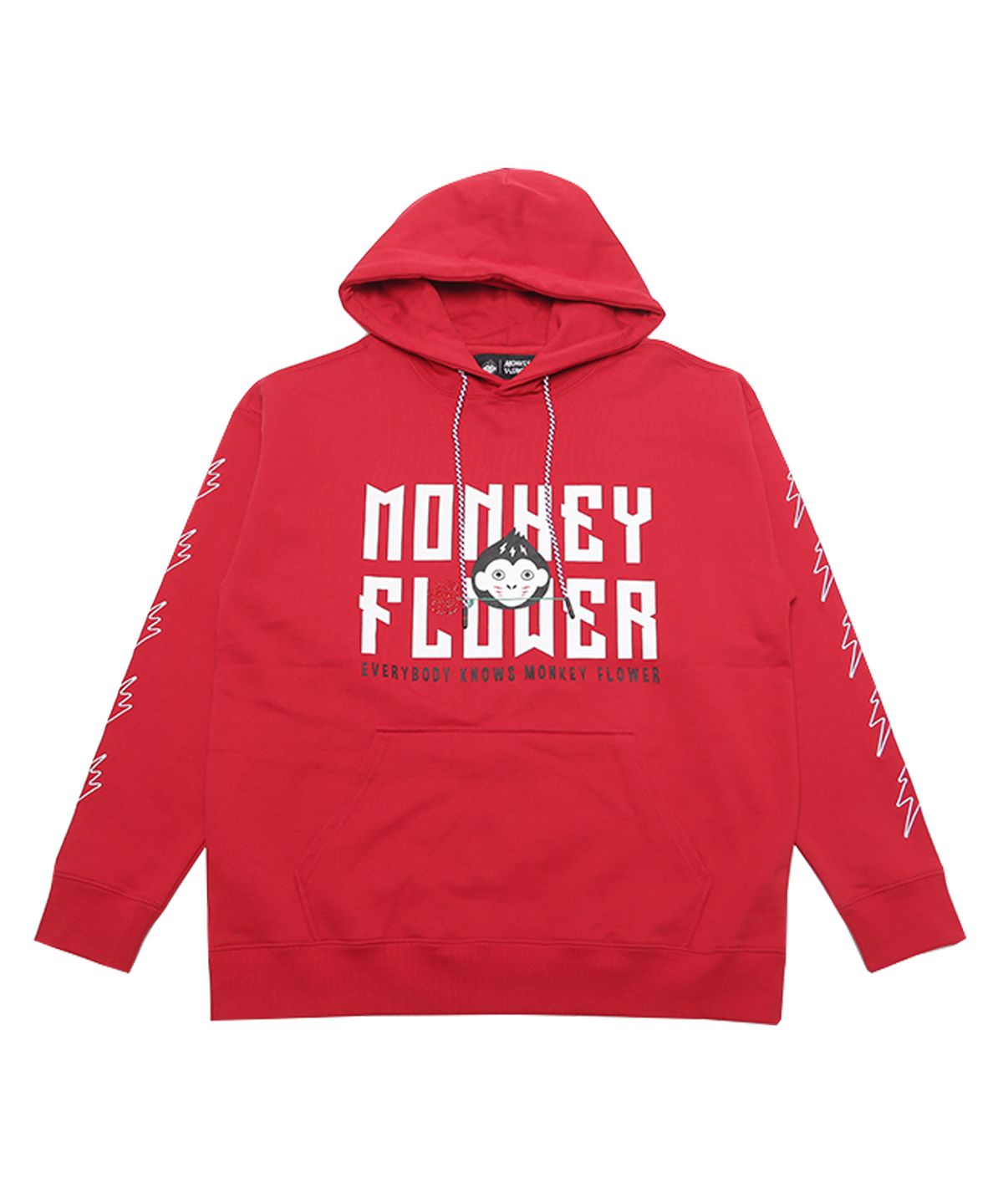 몽키플라워(Monkey Flower) 공용 헤리티지 로고 라이팅 자수 소매 후드티셔츠/MW2WHD02U RED