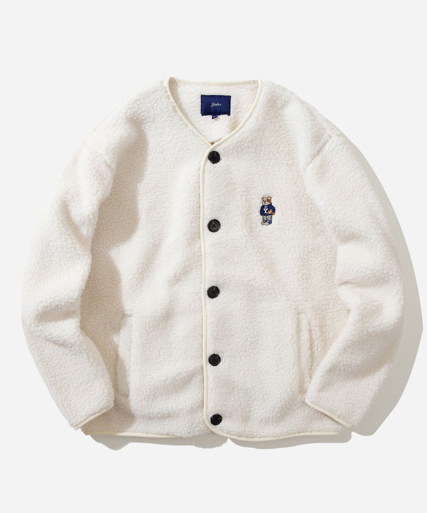 フリースジャケット YALE Embroidery Dan Collarless Boa Fleece Jacket Ivory YD09J MUSINSA | YALE Embroidered Dan Caraless Boa Fleece Jacket_Ivory