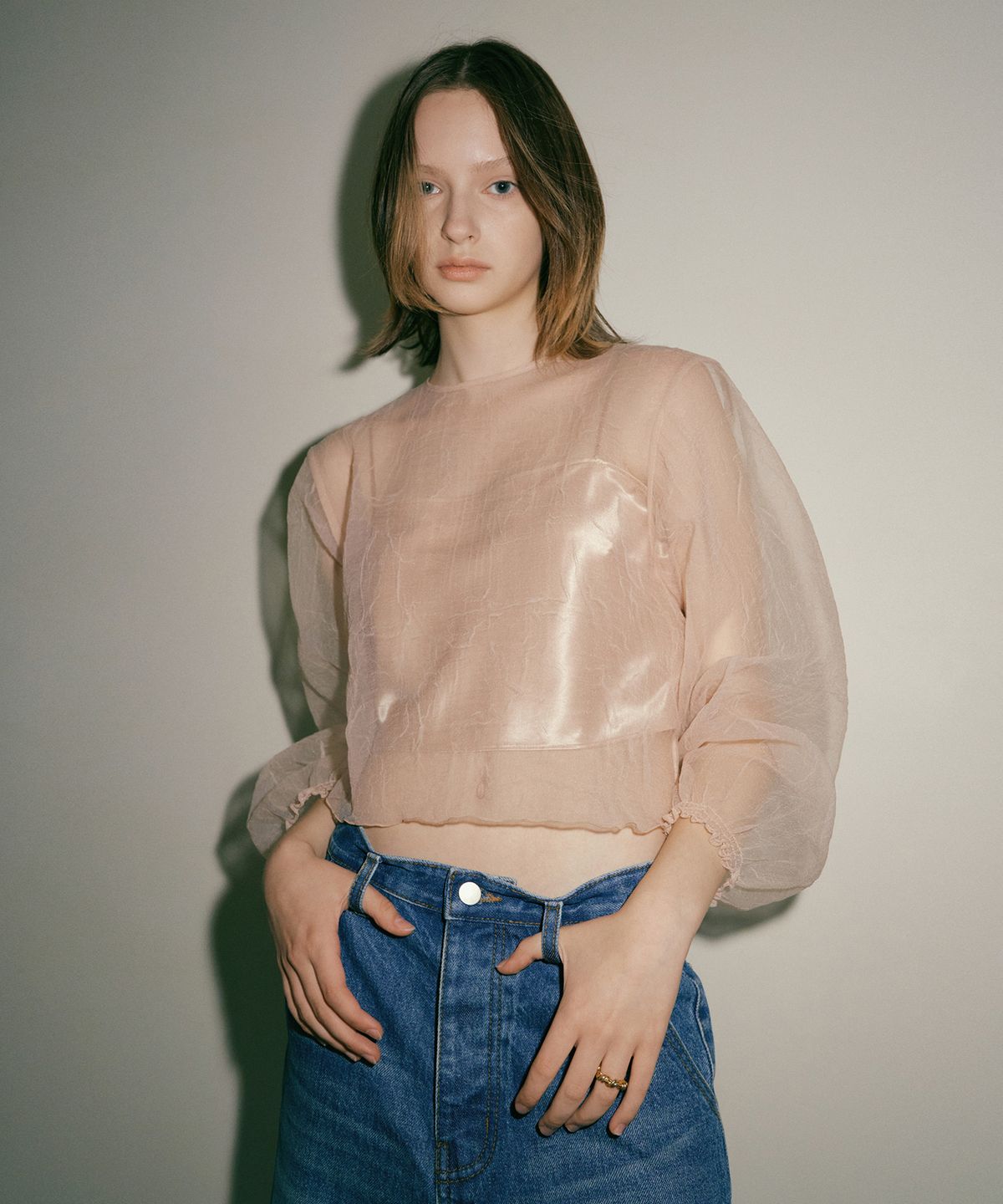 오버듀플레어(OVERDUEFLAIR) [SLIP TOP SET]ORGANDY BALLOON BLOUSE