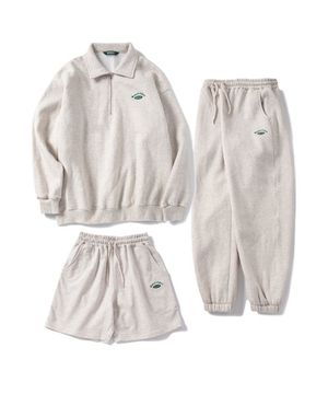 테니스 하프 집업 조거 세트-오트밀