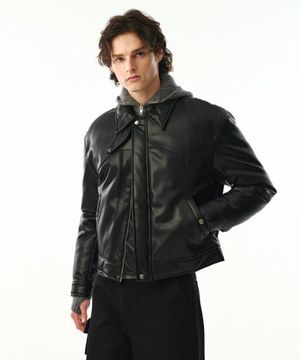 UNISEX Vegan Leather Goose-Down Puffer Blouson [Black]
