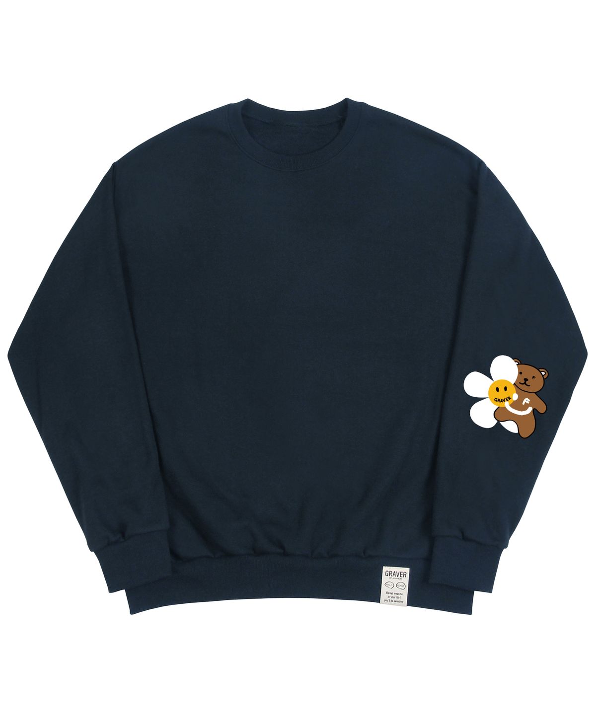 그레이버(GRAVER) [UNISEX]엘보우 플라워 베어 스마일 맨투맨_네이비