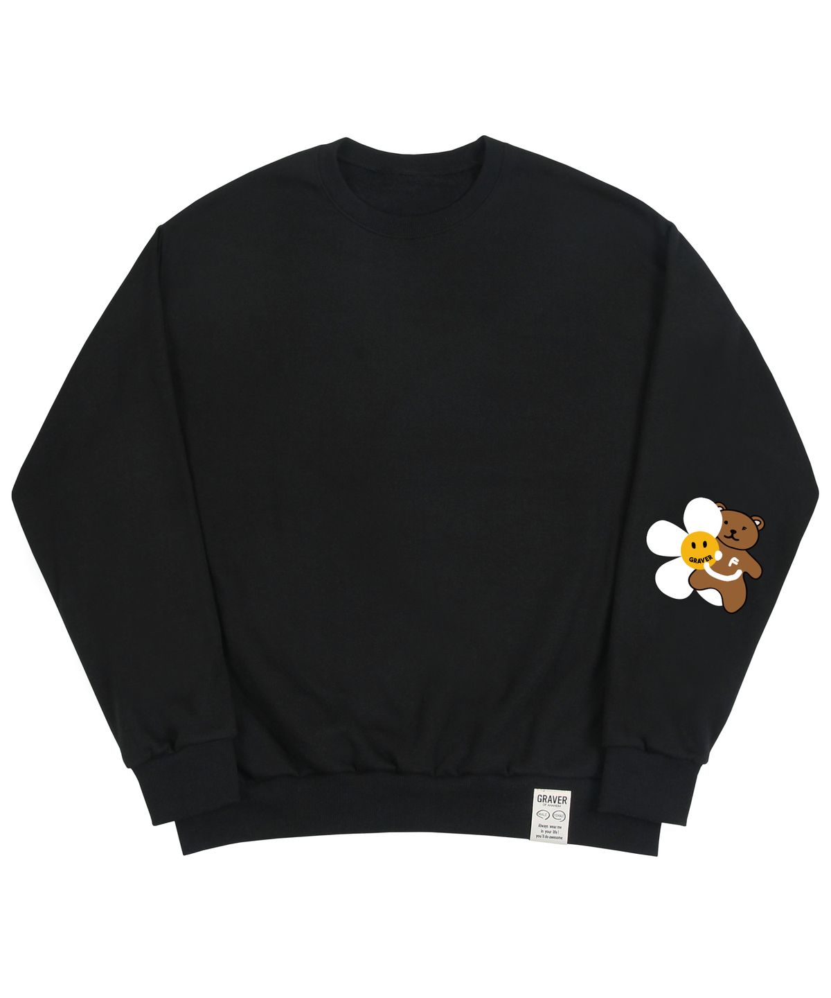 그레이버(GRAVER) [UNISEX]엘보우 플라워 베어 스마일 맨투맨_블랙
