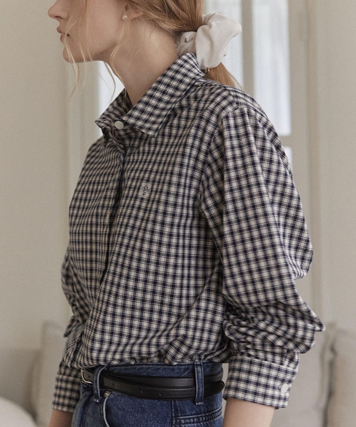 논로컬(NONLOCAL) French Check Shirt - Navy