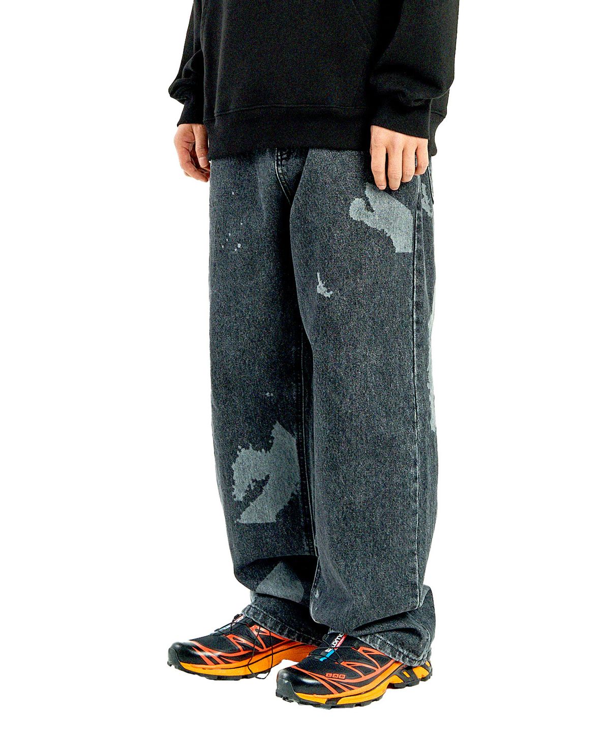 엑서사이즈(EXERCISE) BROKEN RUNNER PIECE DENIM PANTS_BLACK