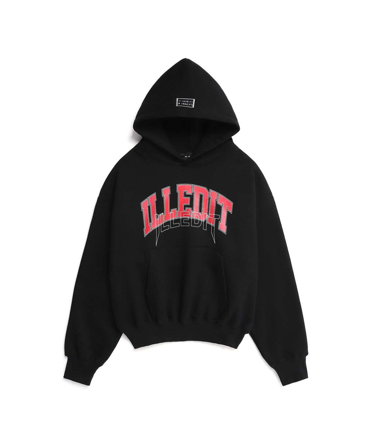 일레딧(ILLEDIT) ARCH LOGO CROP HOODIE BLACKRED