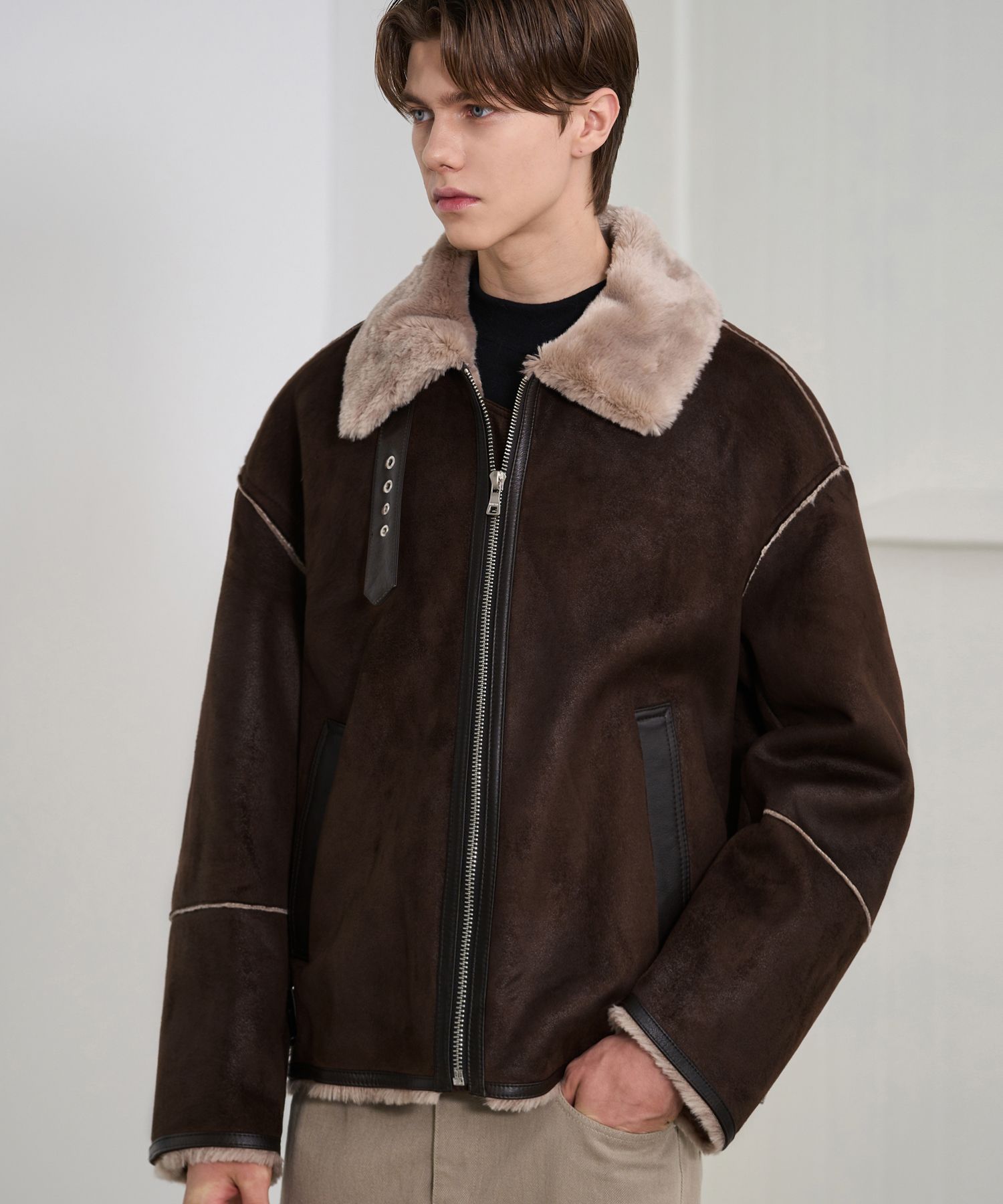 MUSINSA公式 | DRAW FIT OVERSIZE SUEDE LINE MUSTANG JACKET [BROWN]