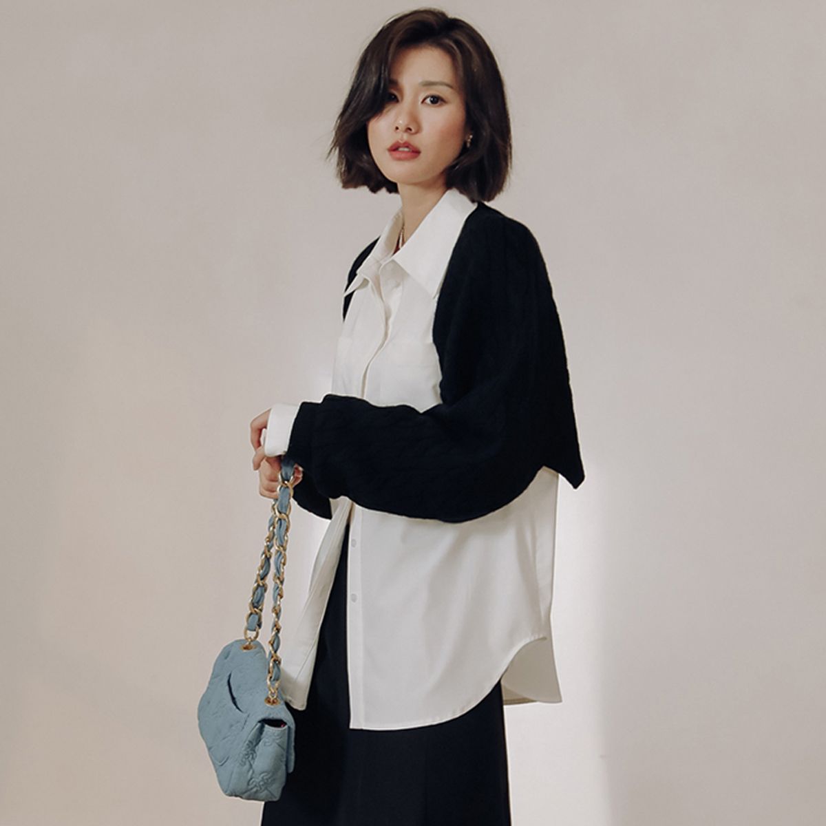 랭썬(LANGSON) LS black sweater knit shawl