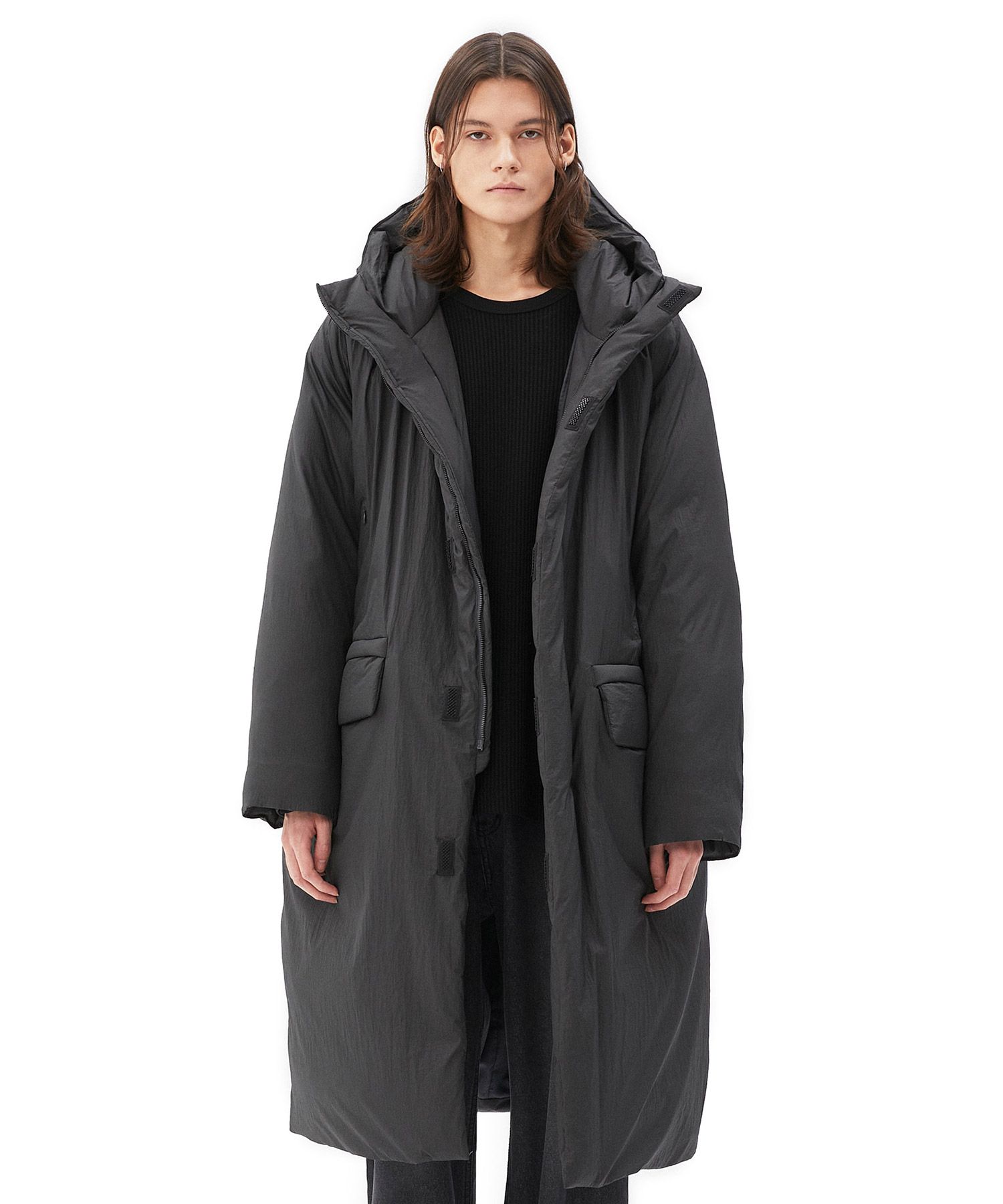 MUSINSA公式 | IL CORSO Charcoal Gray Loose-fit Volume Fur Hooded 