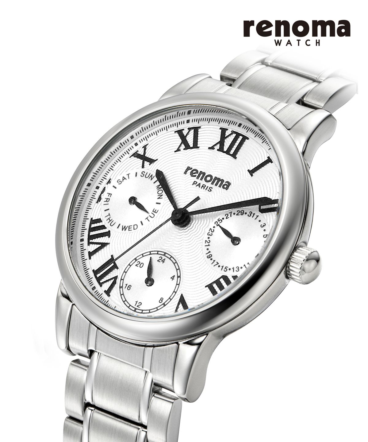 레노마 시계(RENOMA WATCH) RE-605 멀티 기능 여성 메탈 손목시계 화이트