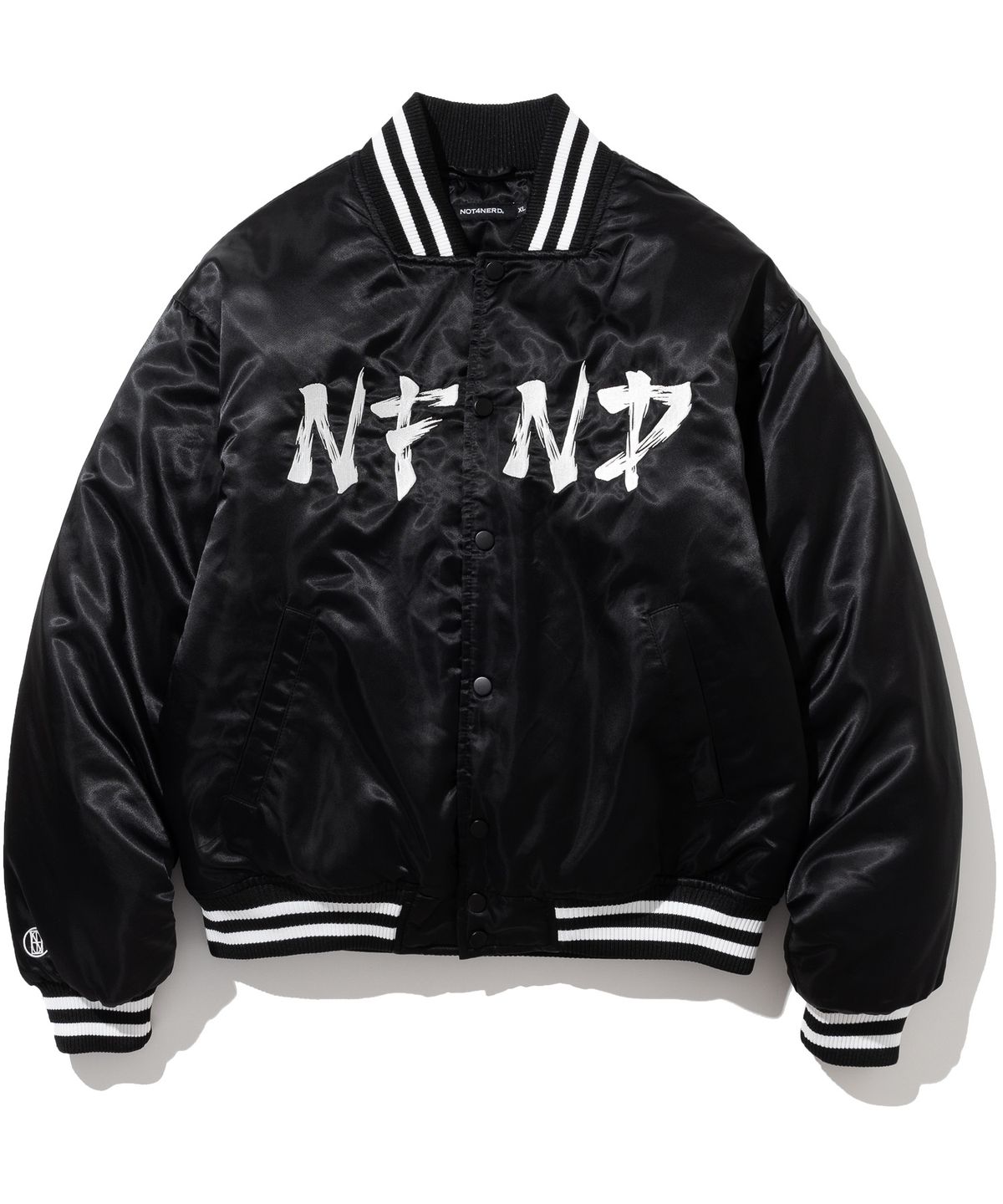 낫포너드(NOT4NERD) NFND Logo Nylon Varsity Jacket - Black