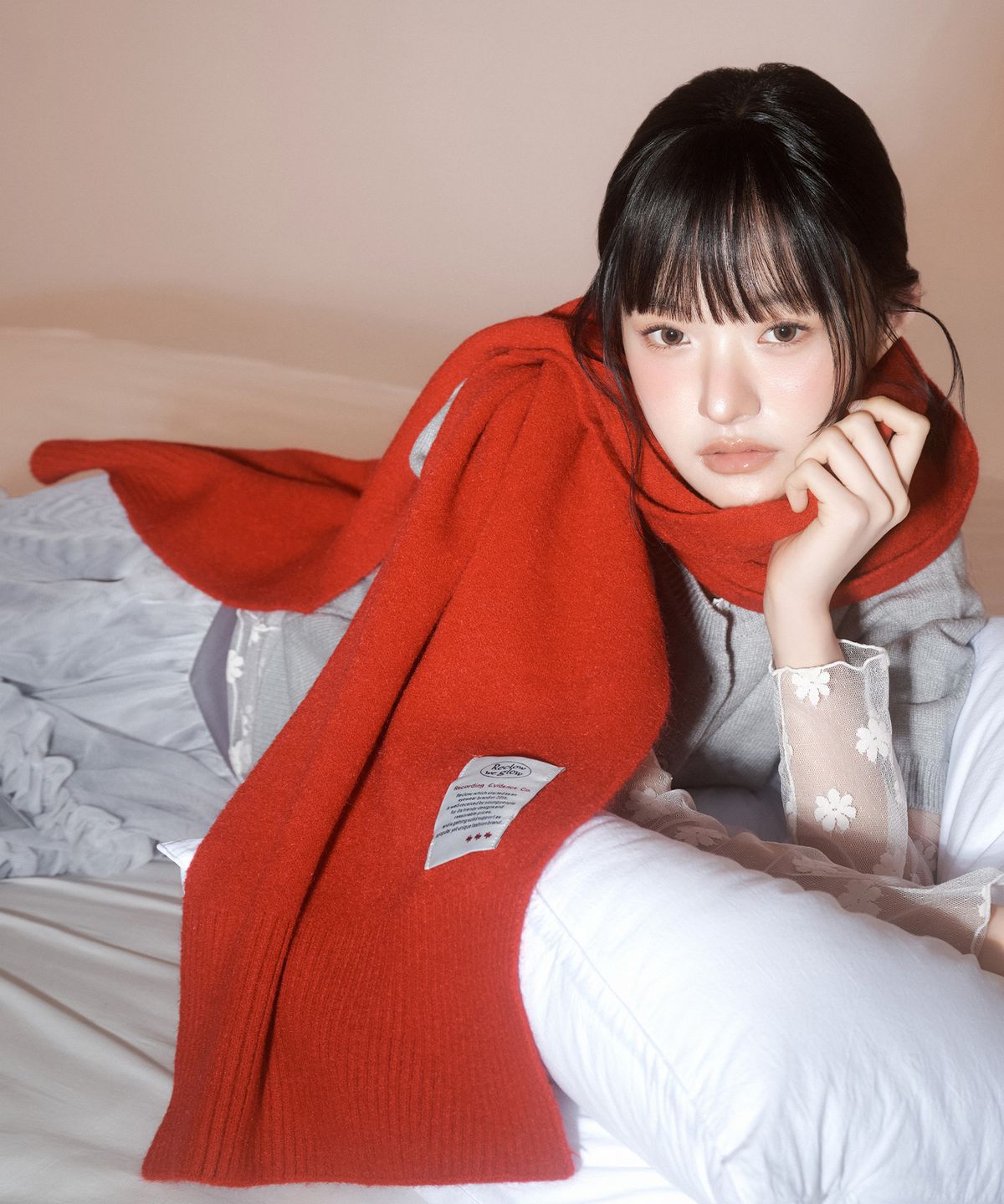 리끌로우(RECLOW) RC 울터치 니트 머플러 레드