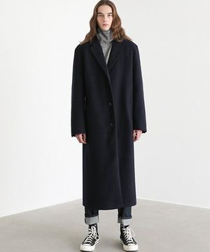 유니섹스 플랙스 롱 오버핏 코트 다크네이비