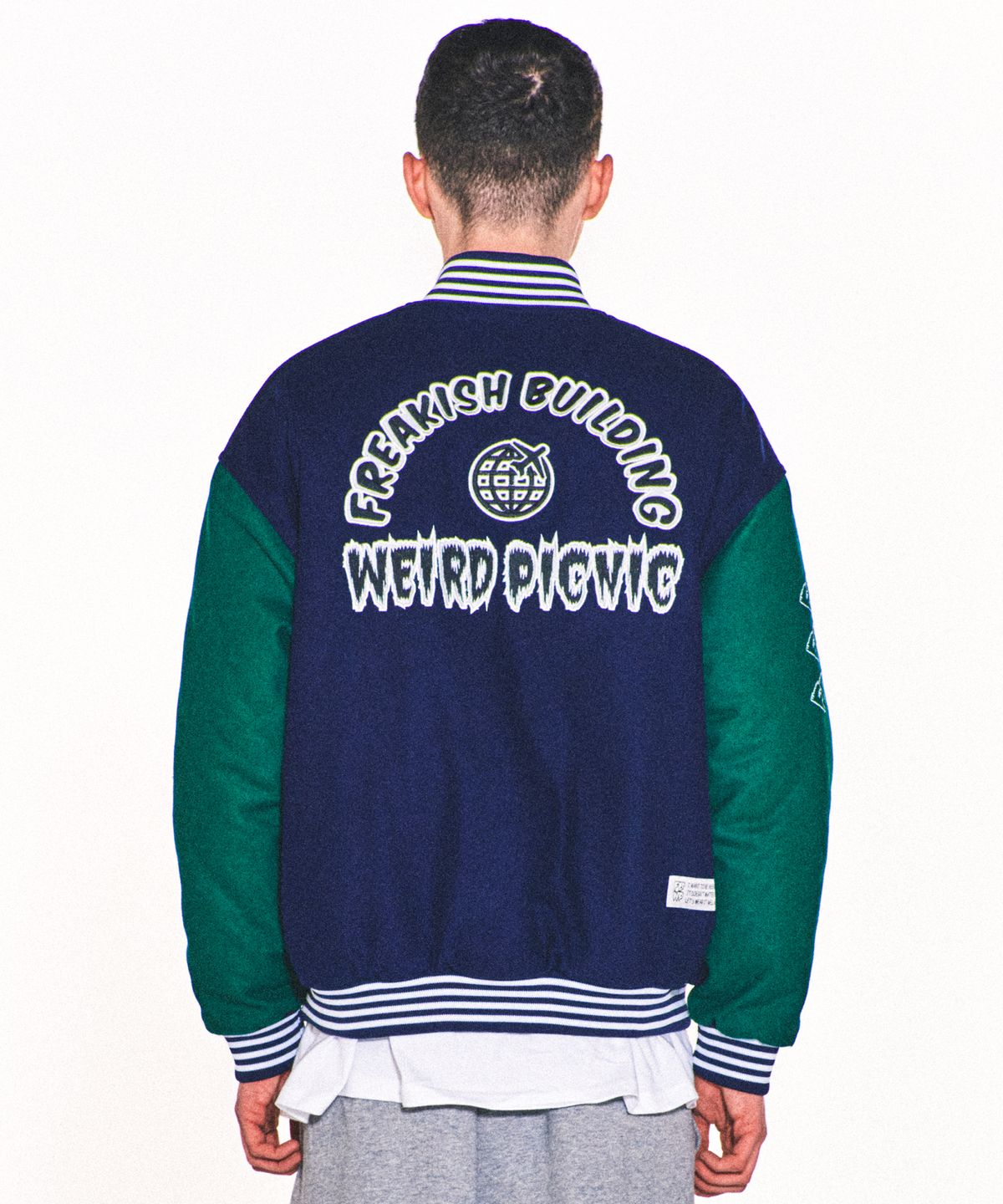 프리키쉬빌딩(FREAKISH BUILDING) WEIRD PICNIC VARSITY JACKET (NAVY)