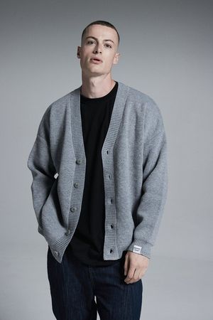 슬리브 포인트 니트 가디건 (그레이)