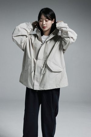 후디 포인트 피쉬테일 후드 집업 야상 자켓 (베이지)