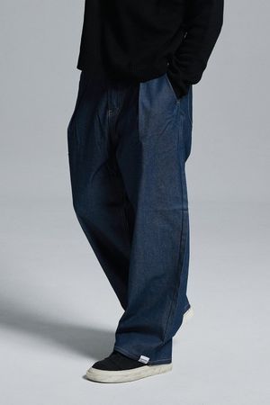 리버시블 라벨 원턱 생지 와이드 데님  팬츠 (진청)