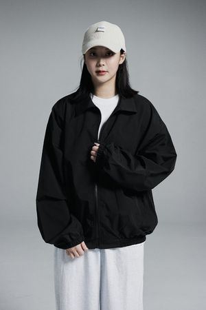 카라 블루종 윈드브레이커 집업 자켓 (블랙)