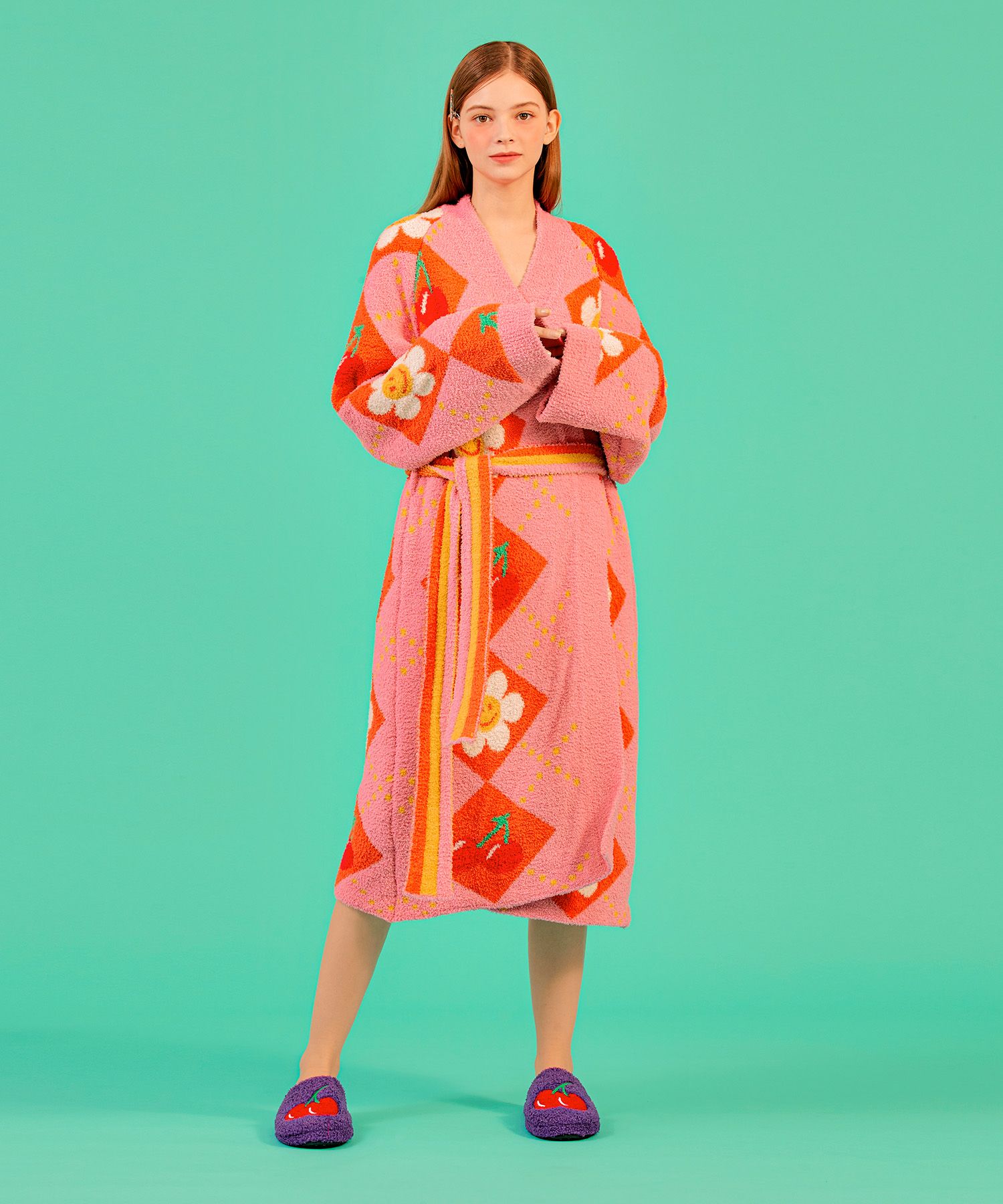 wiggle wiggle ガウン バスローブ Smile Cherry Argyle MUSINSA | WIGGLE WIGGLE FASHION Lounge Robe - Smile Cherry