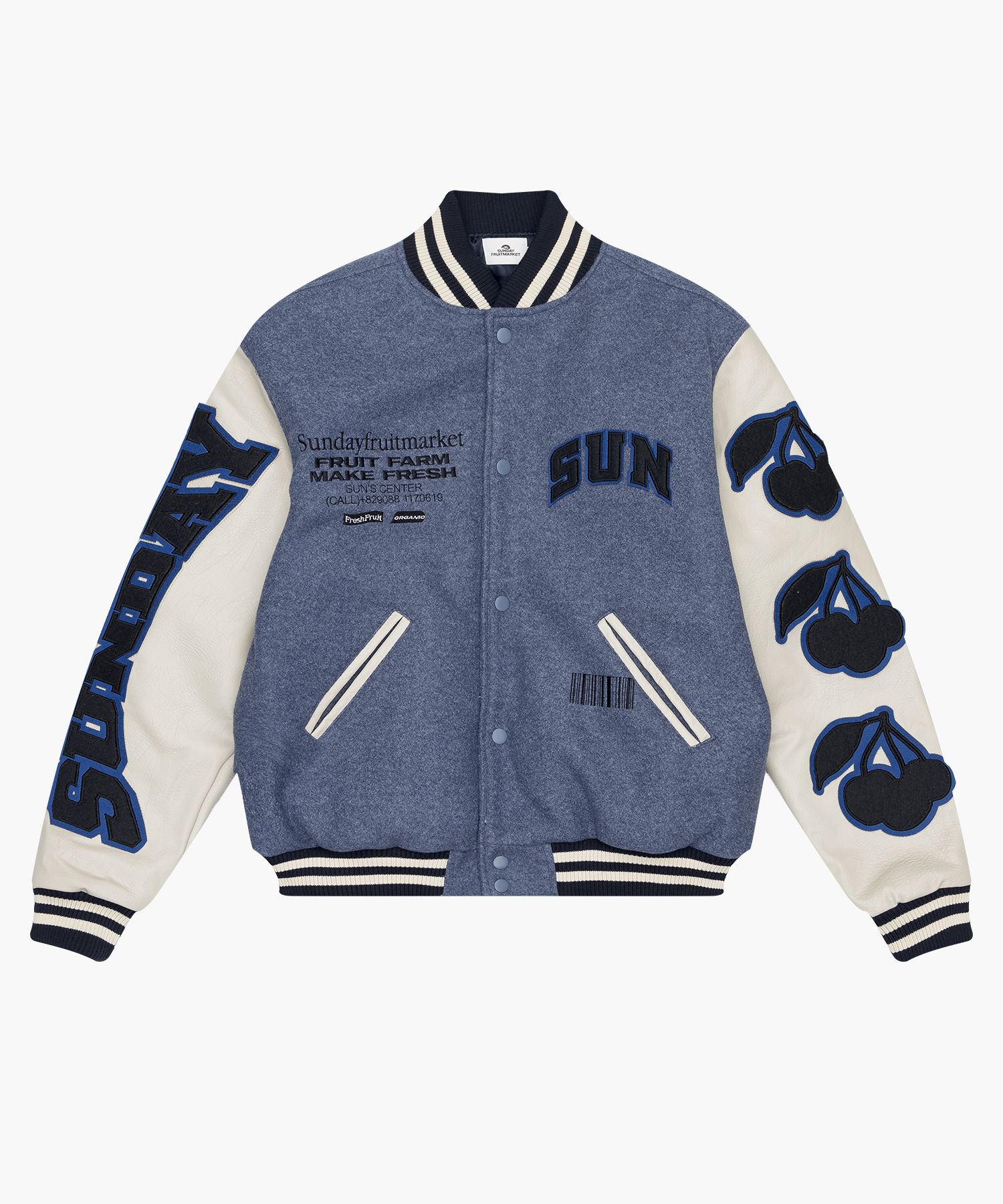 MUSINSA公式 | SUNDAY FRUIT MARKET SUNDAY VARSITY JACKET NAVY