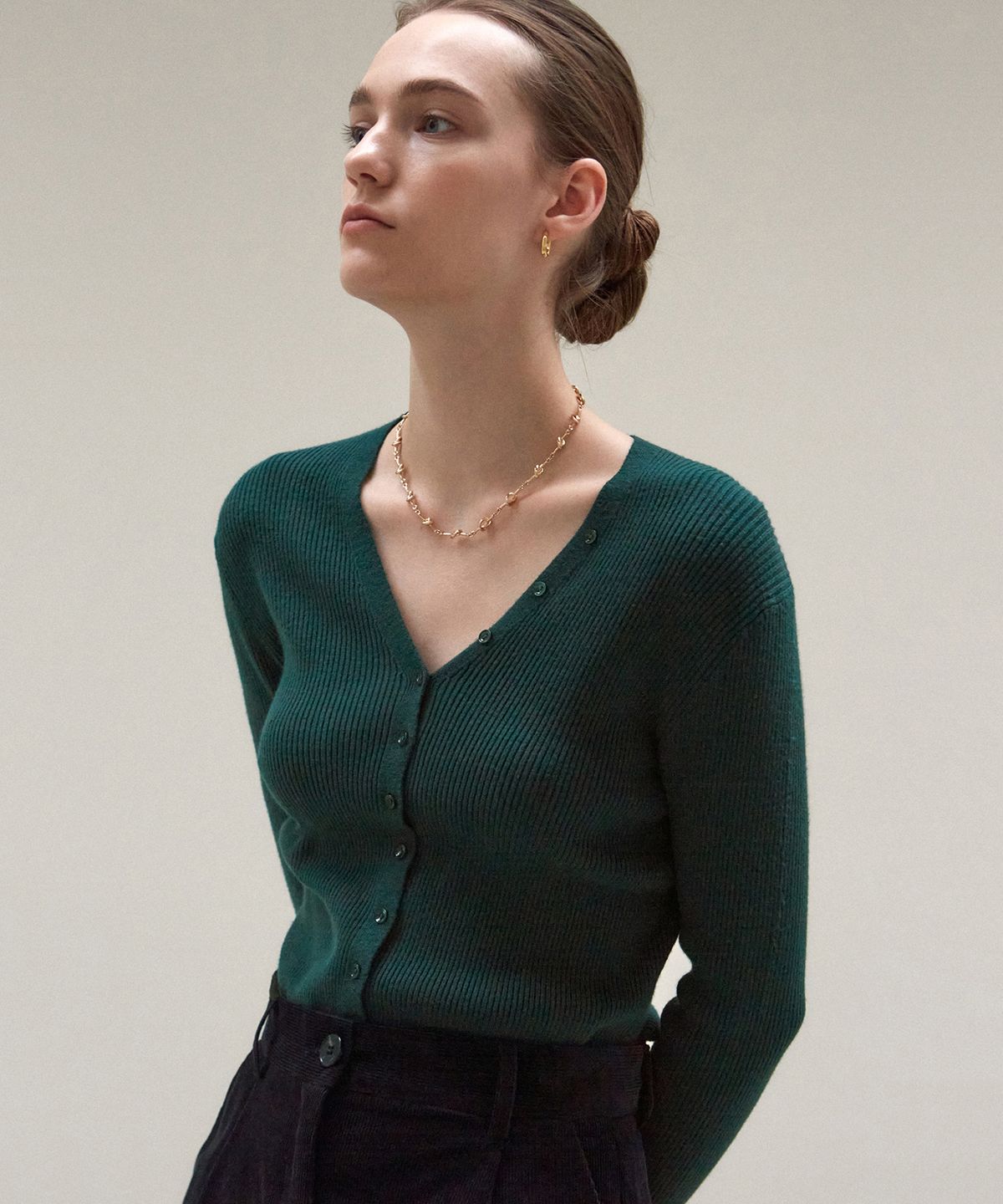 닉앤니콜(NICK&NICOLE) BUTTON SLIM KNIT CARDIGAN_DEEP GREEN