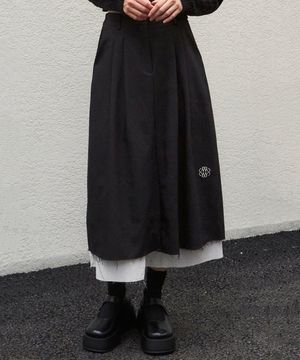 NICOLE PINTUCK LAYERED LONG SKIRT_BLACK